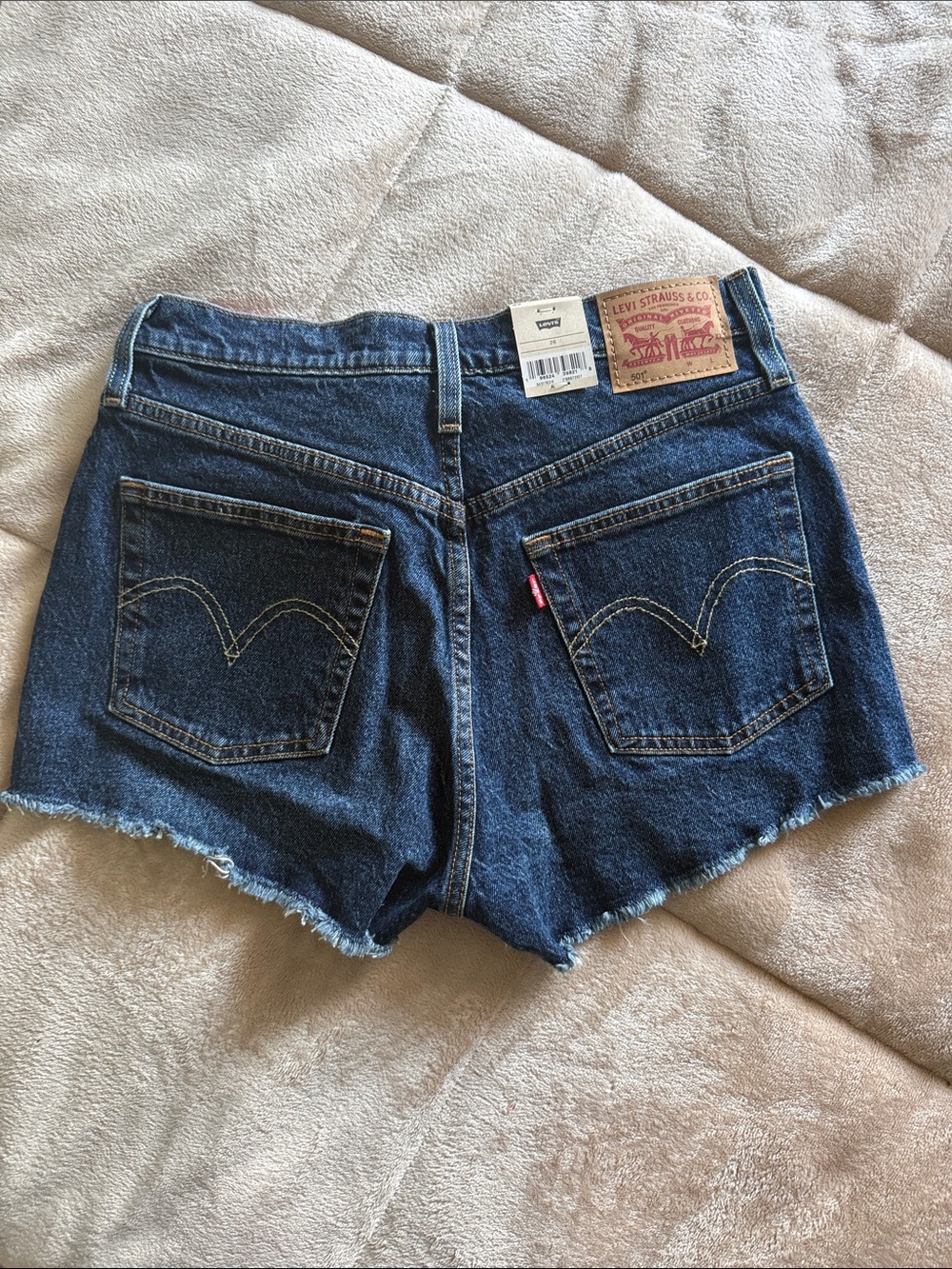Levi's 501 Blue Denim Frayed Hem Women's Cutoff Shorts